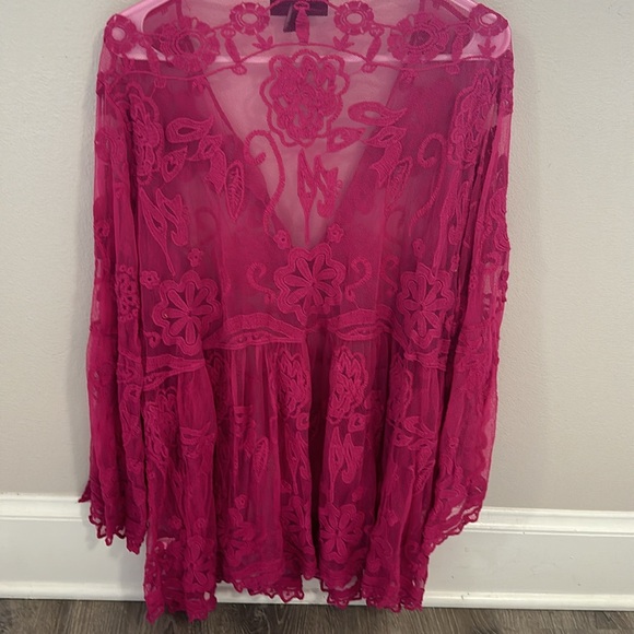 Lane Bryant Embroidered Lace Babydoll Top Fuschia EUC - Picture 4 of 4